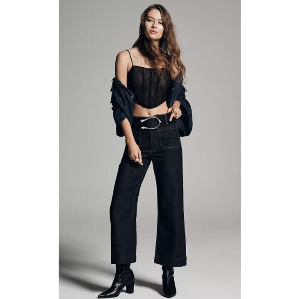Anthropologie Maeve Women Size 30 Colette Wide-Leg Denim Crop Jeans High-Waist - Picture 2 of 16